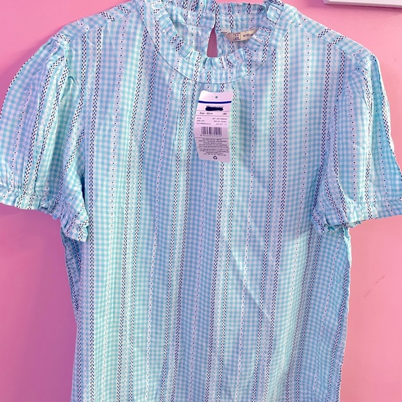 Tops - Checked top in pleasant sky blue colour. Brand new with tag.